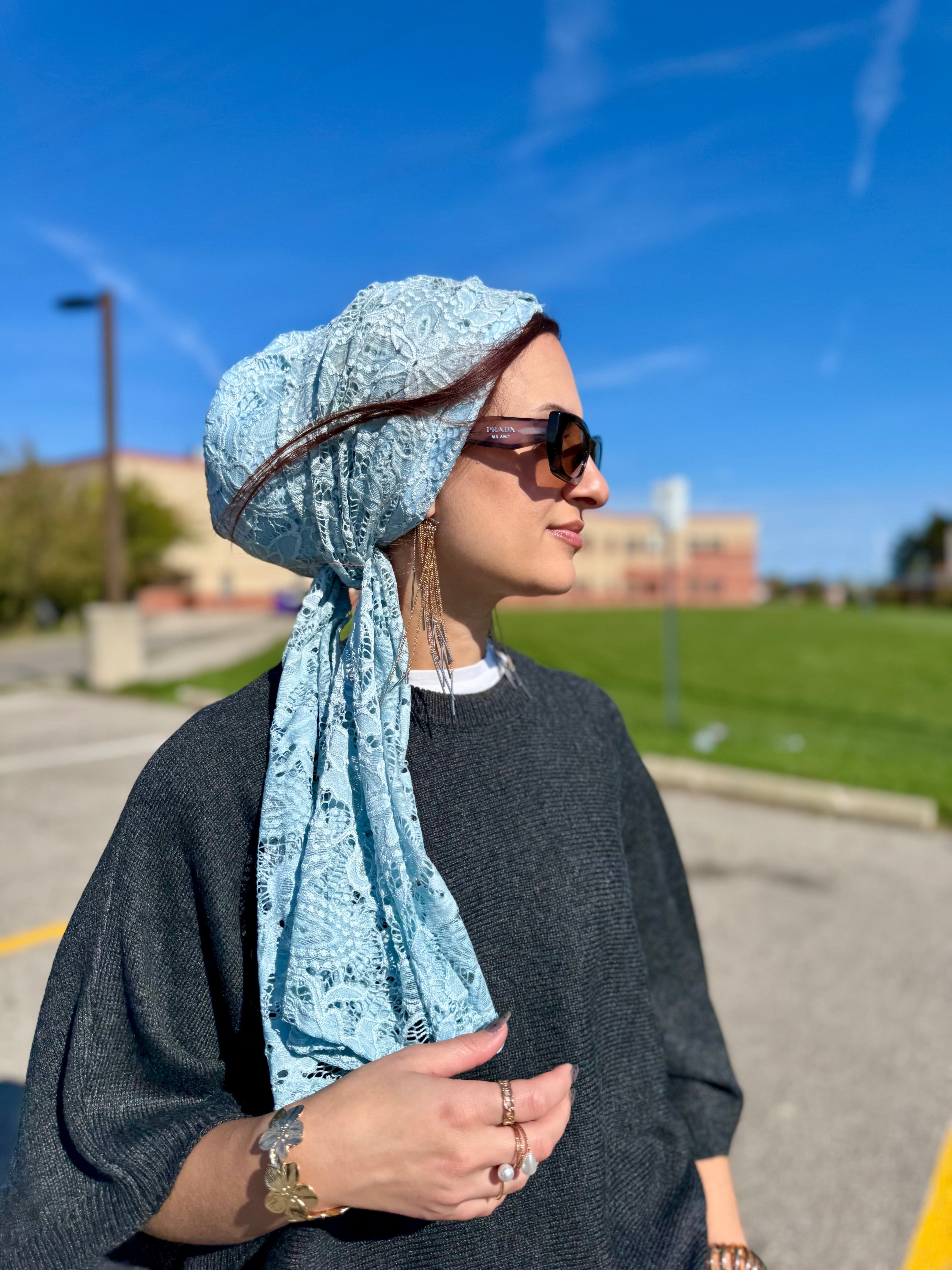 Beanie Wrap Lace - Sky