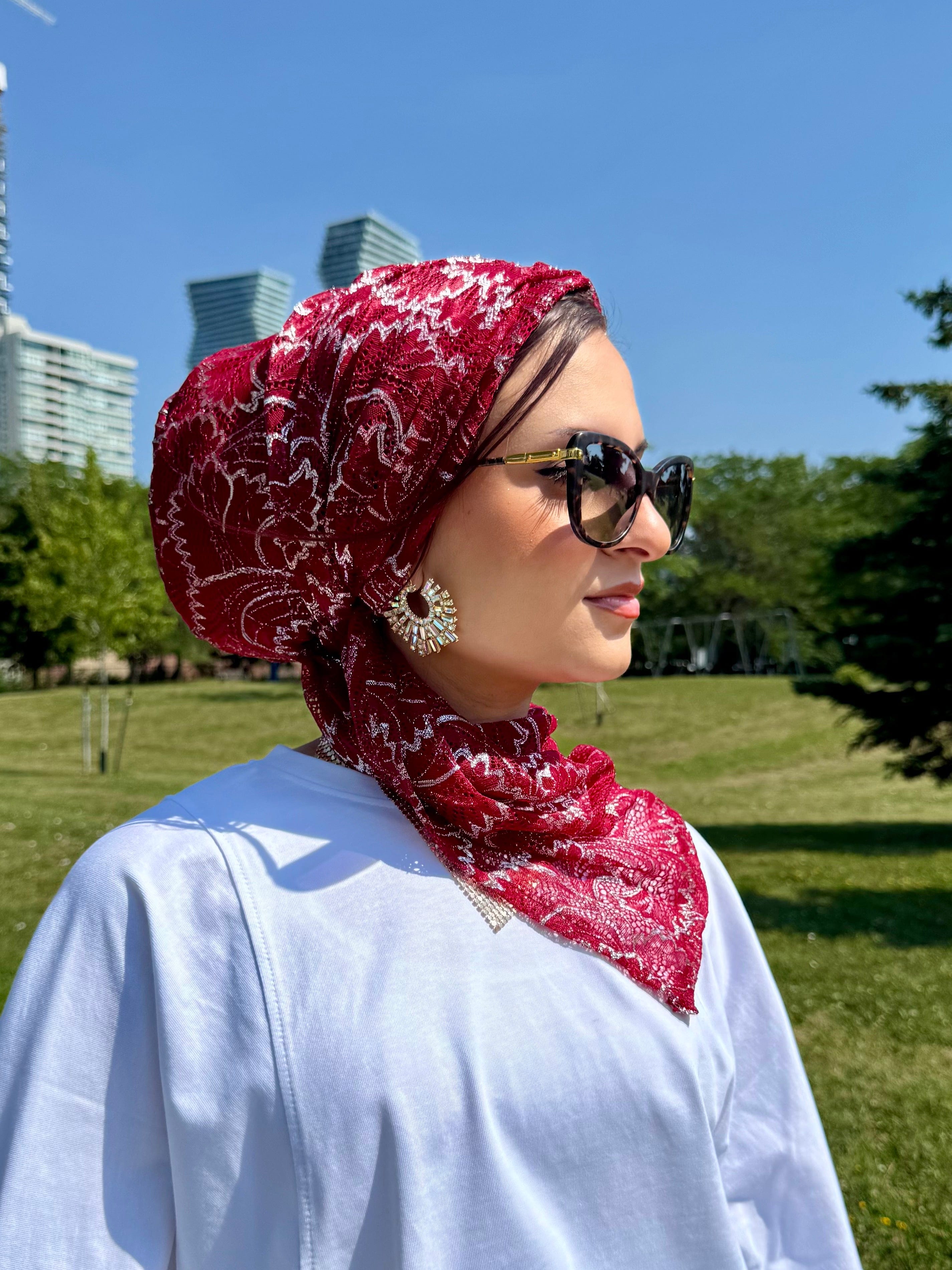 Beanie Wrap Lace - Burgundy Silver