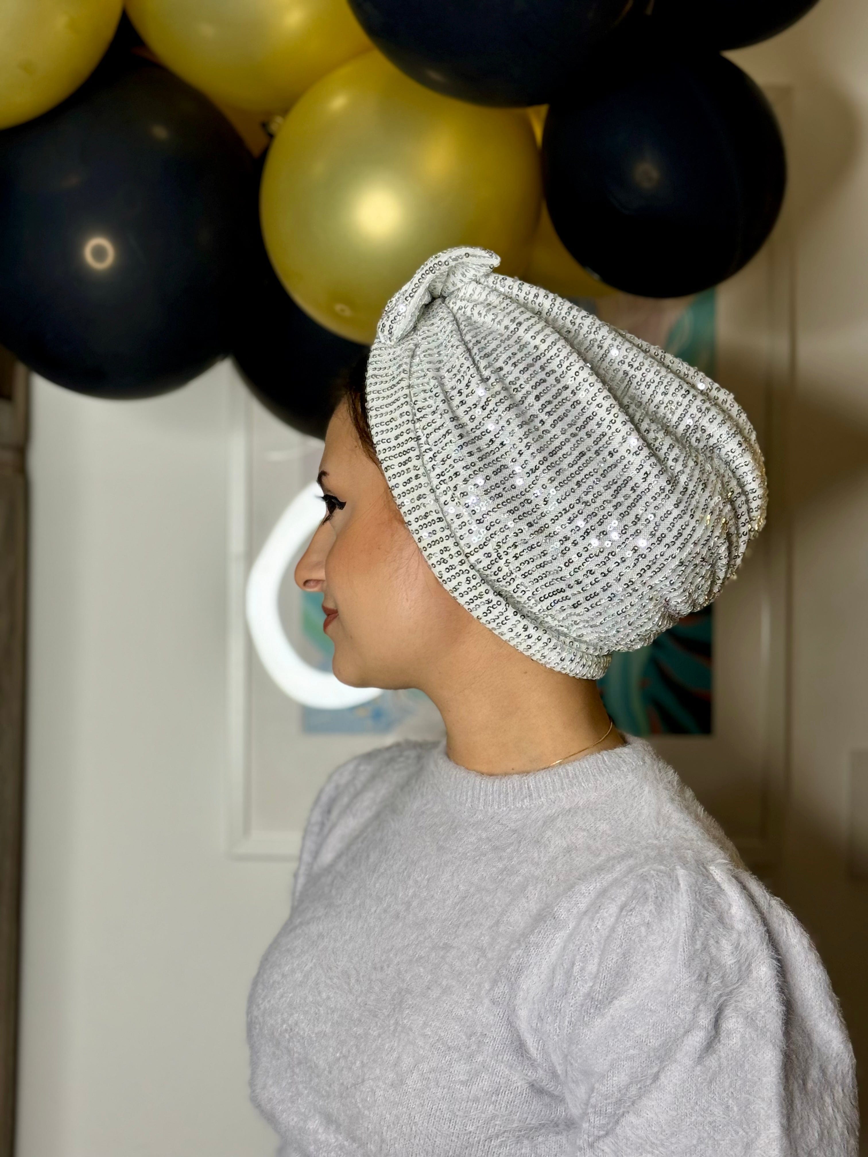 Beanie Bow Sequins Jersey -  White Silver