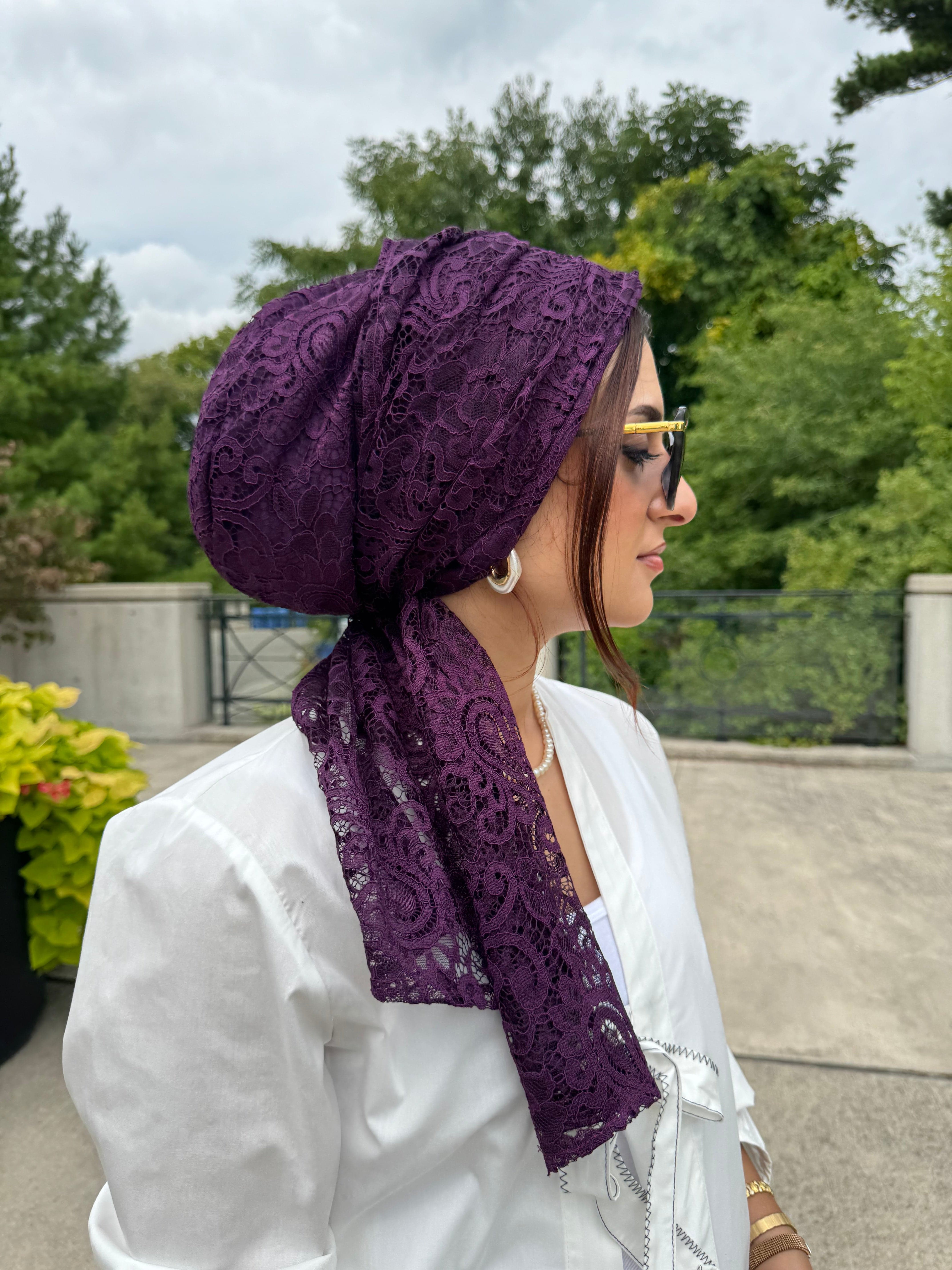 Beanie Wrap Lace - Plum - Turban Couture