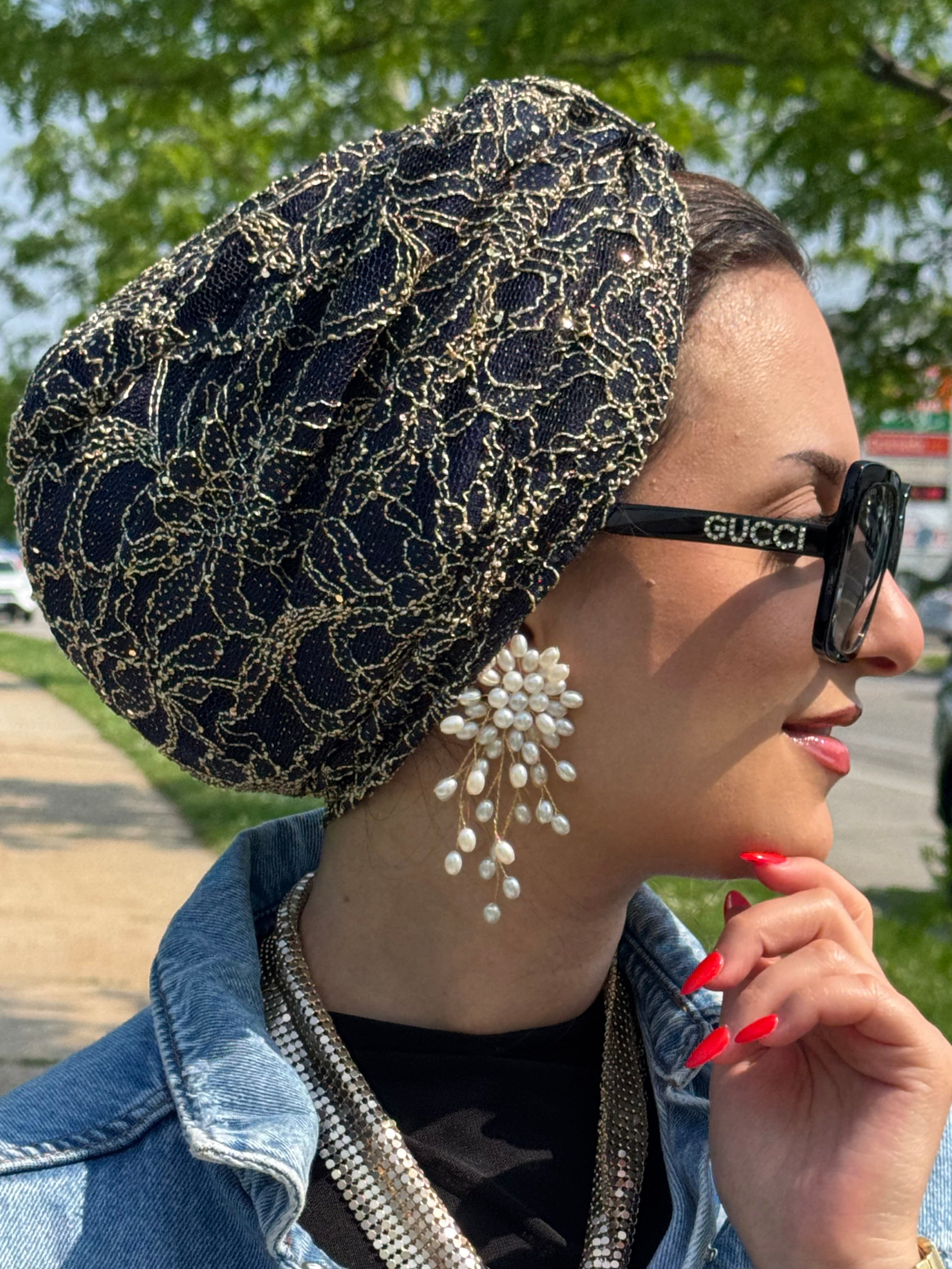 Turban Basic Shimmer - Gold Navy