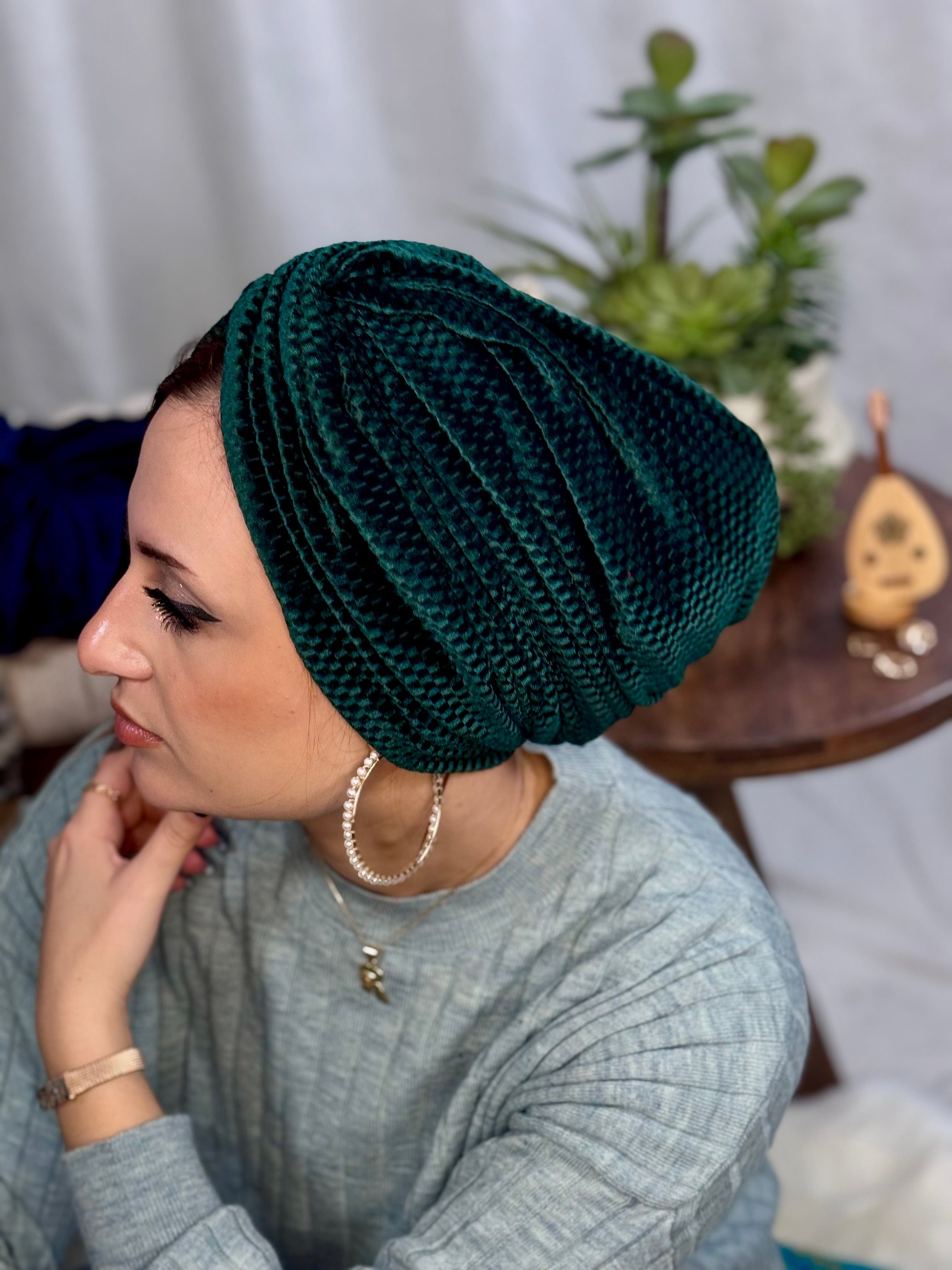 Beanie Velvet Cross Front - Green