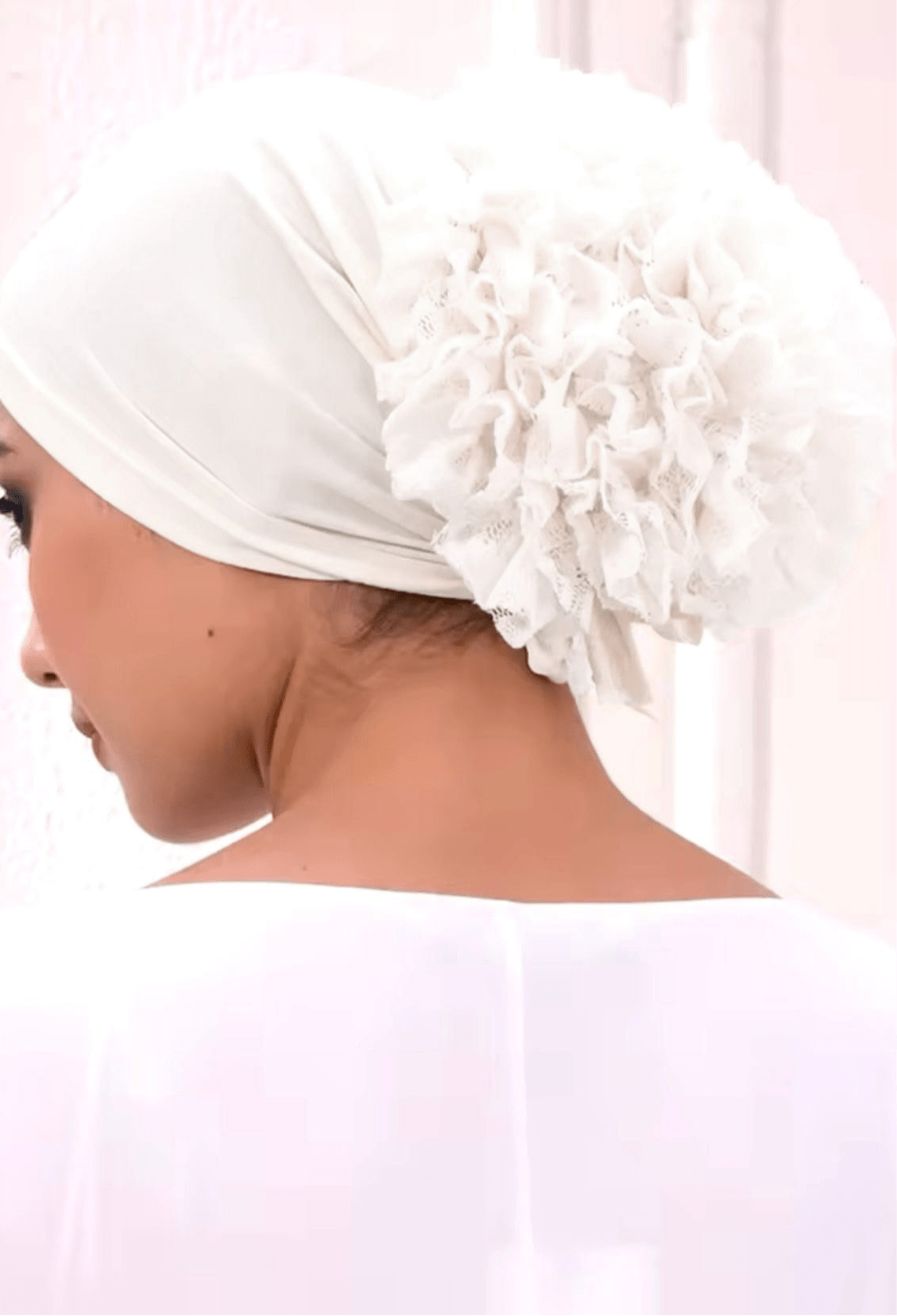 Volumizing Scrunchie Jersey Tulle Cap - Off White