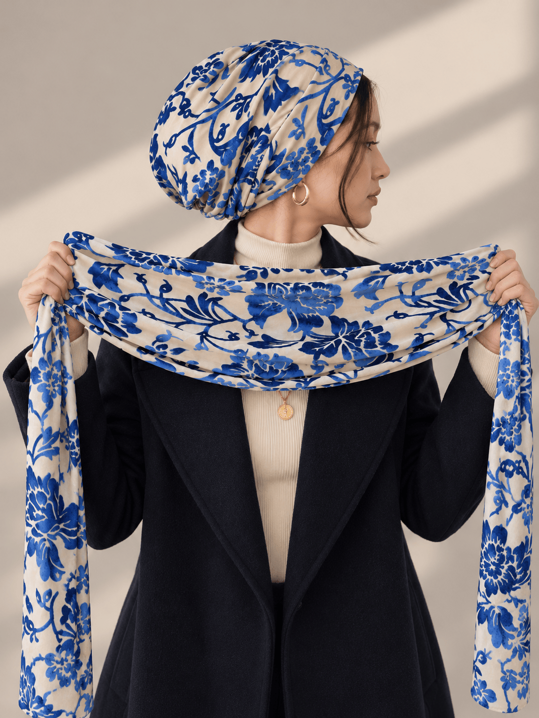 Two-Piece Velvet Tulle Beanie - Blue Nude