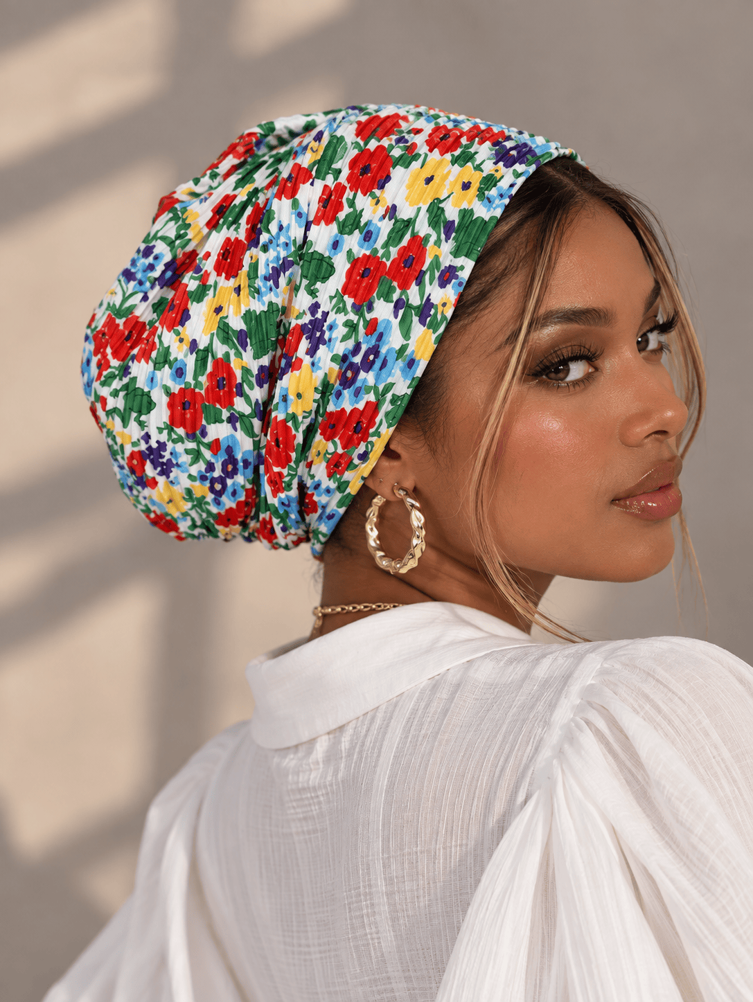 Beanie Pleated - Floral Bouquet