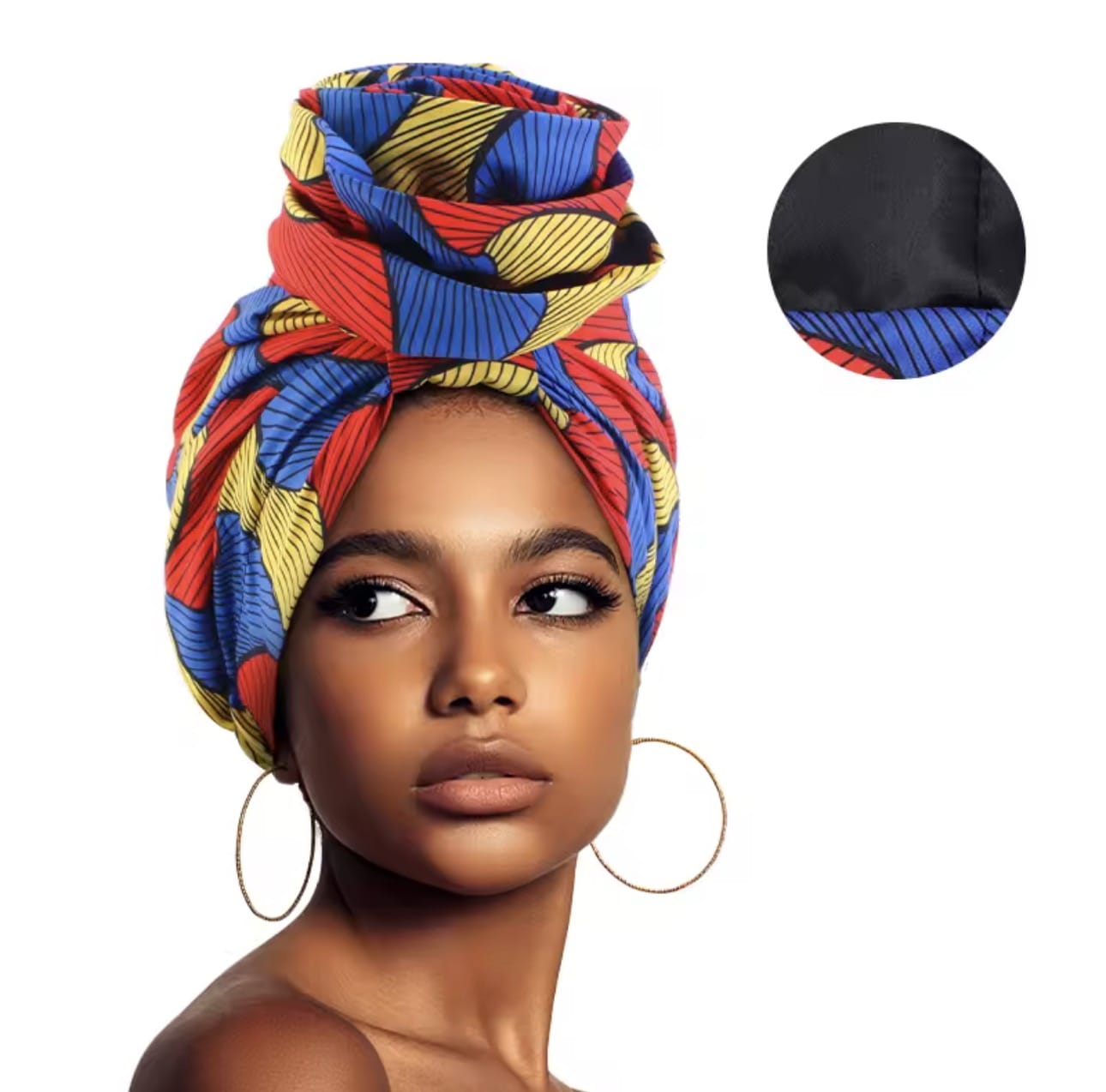 Satin lined turban - Blue Red Yellow