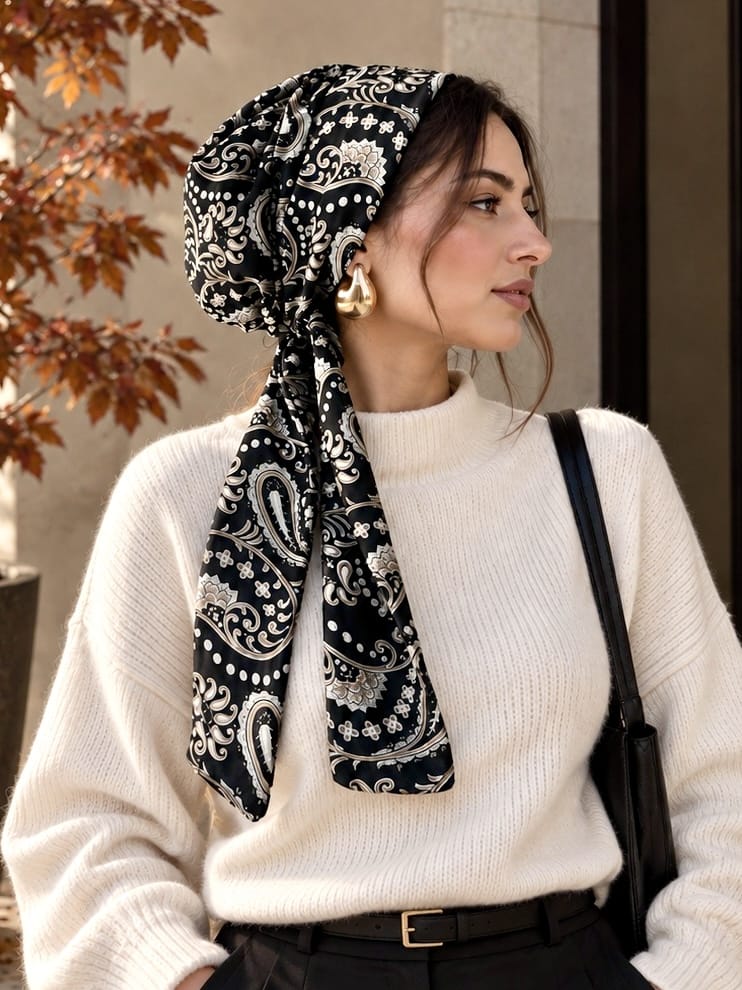 Beanie Wrap Chiffon - Paisley Black Nudes