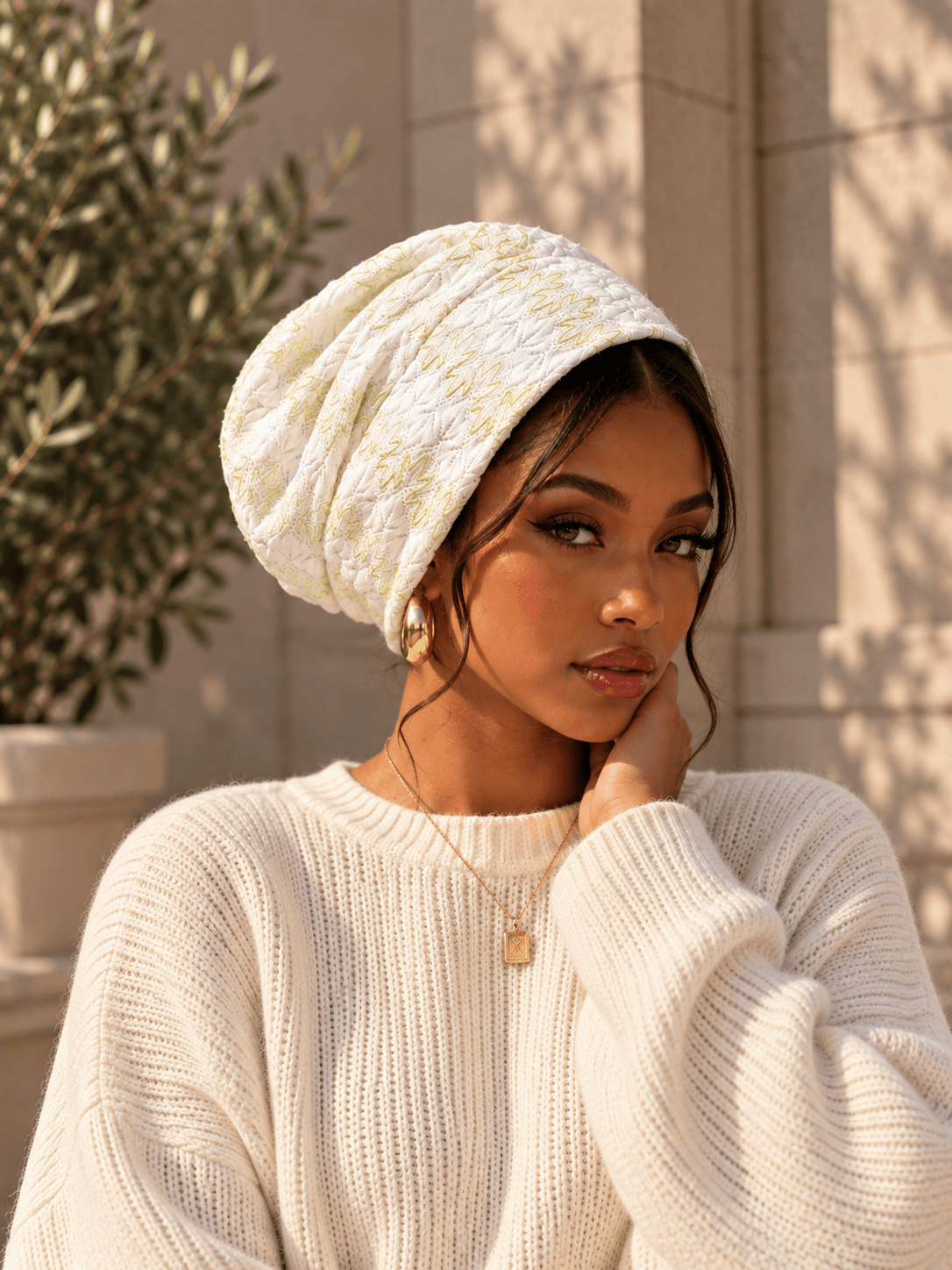 Beanie Knit - Off White Gold