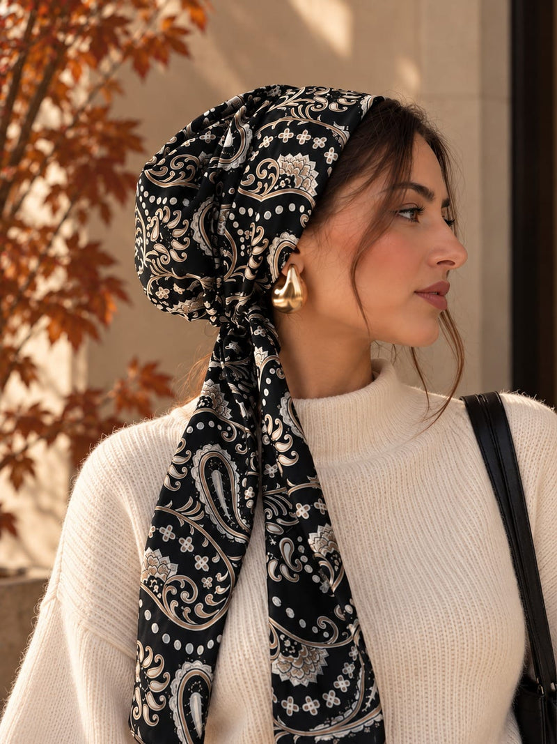 Beanie Wrap Chiffon - Paisley Black Nudes