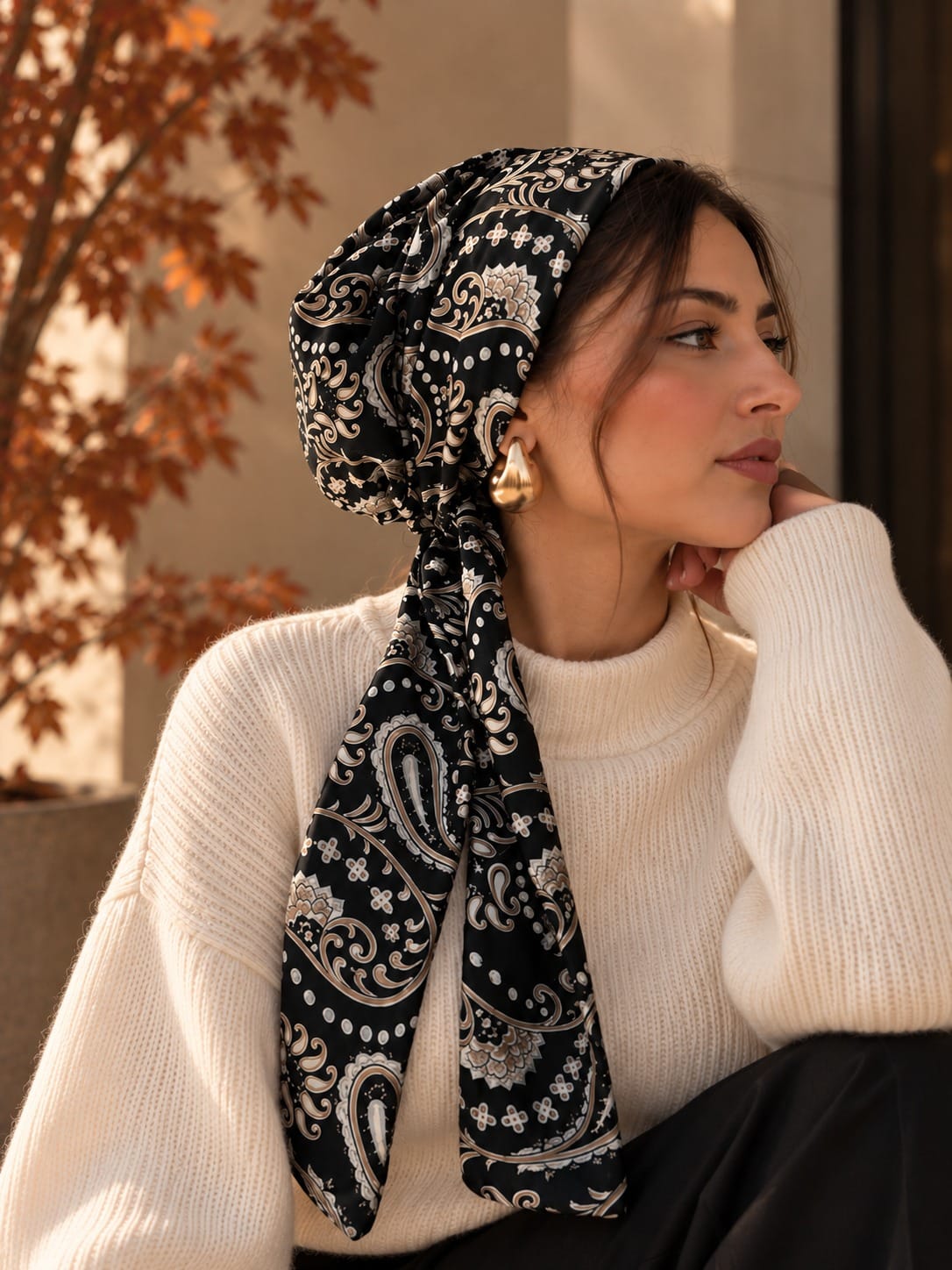 Beanie Wrap Chiffon - Paisley Black Nudes