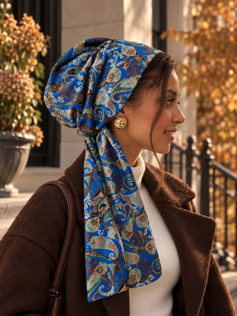 Beanie Wrap Chiffon - Paisley Blue Colourful