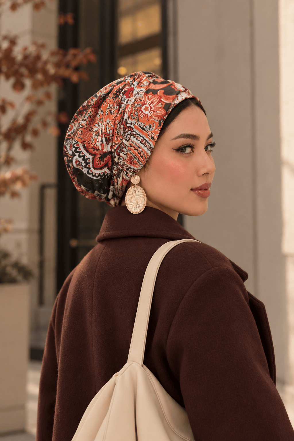Beanie Satin - Paisley Brown Pink