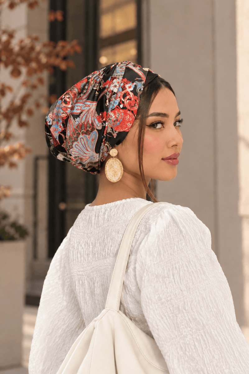Beanie Satin - Paisley Black