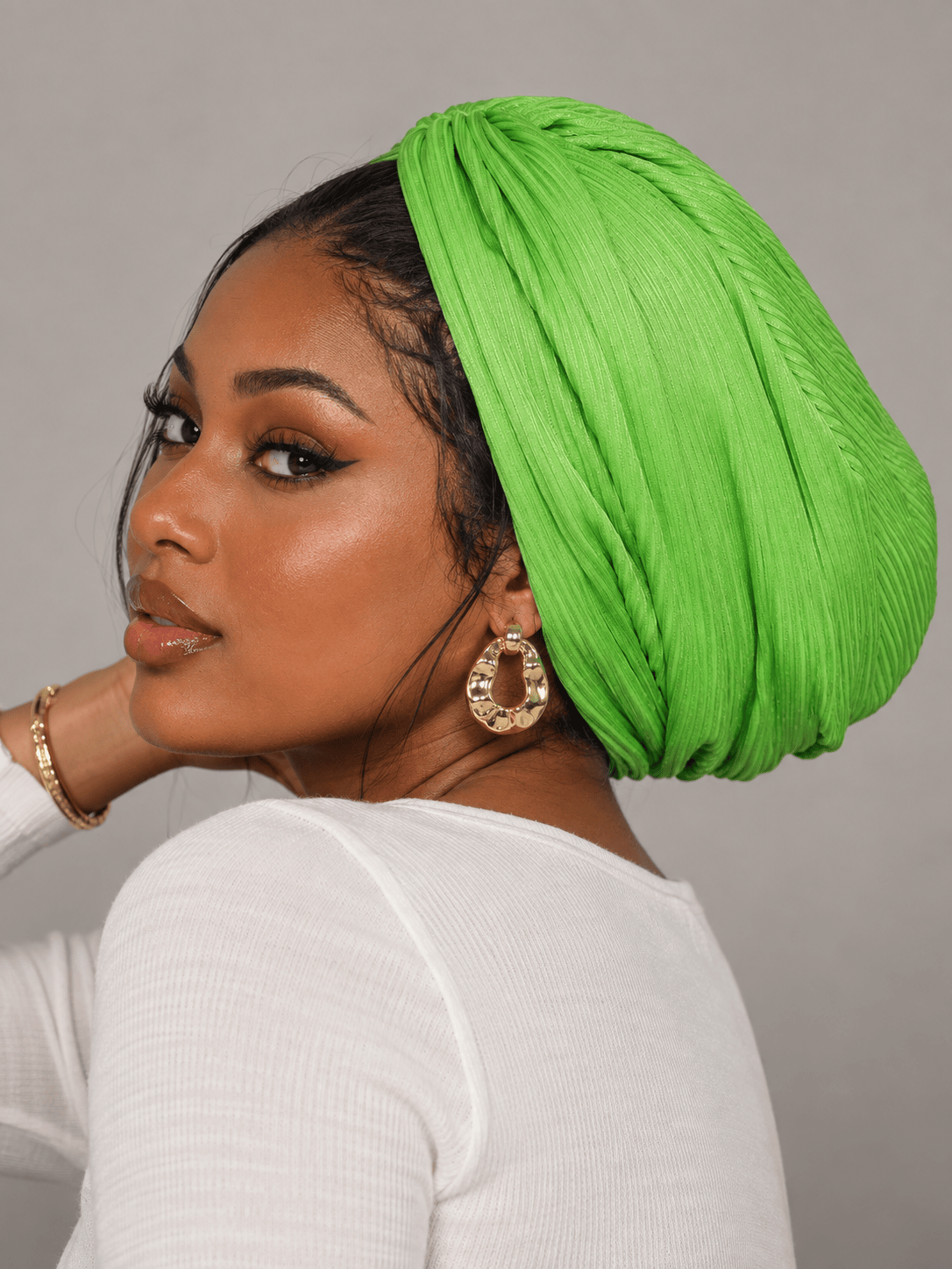 Beanie Ribbed  Cross Front - Neon Green
