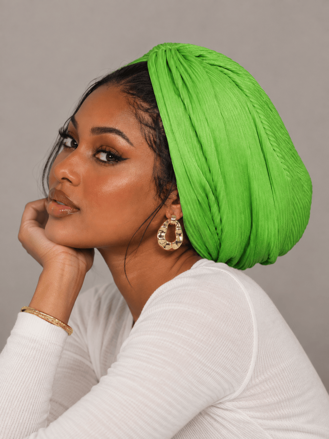 Beanie Ribbed  Cross Front - Neon Green