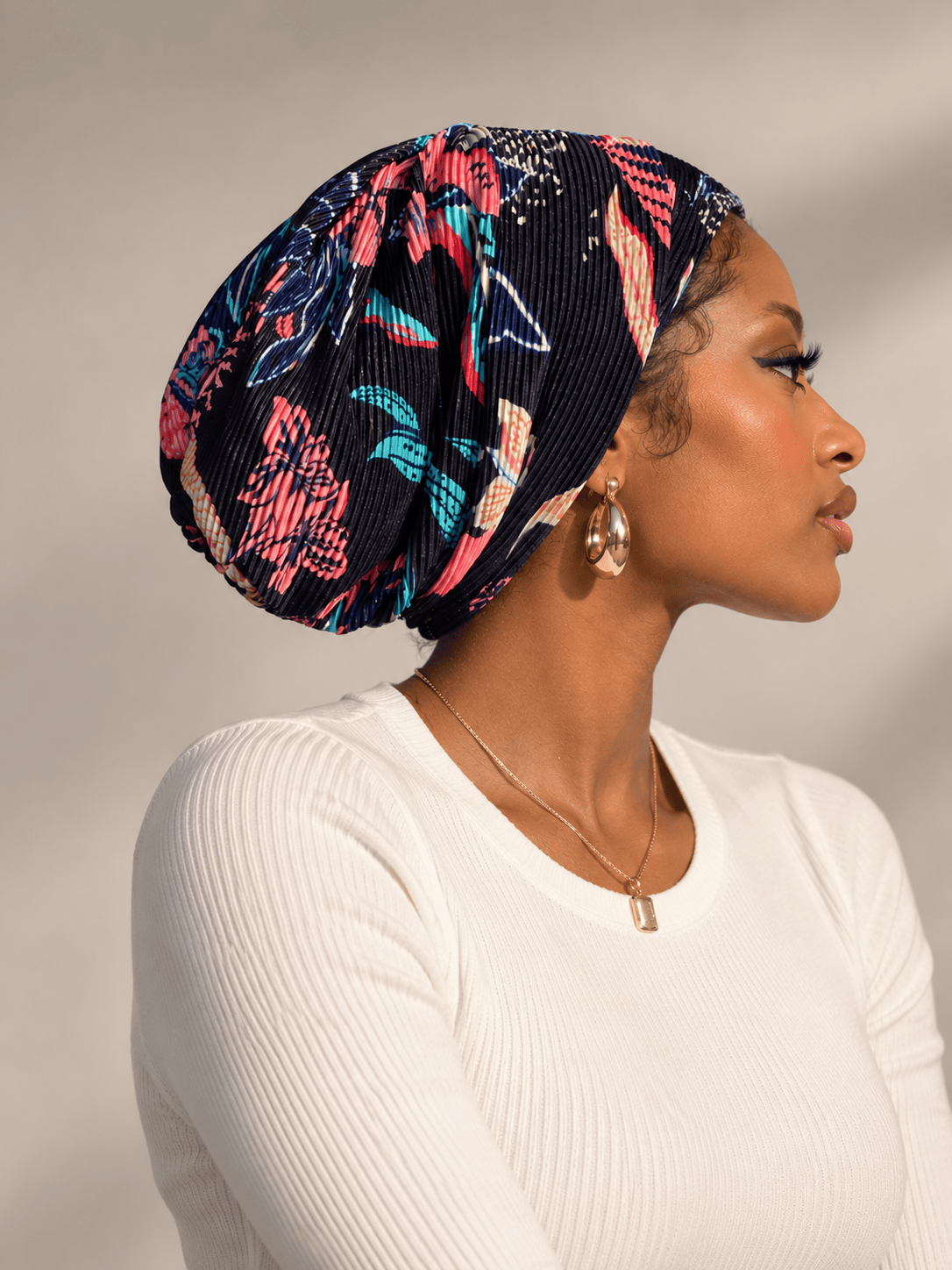 Beanie Pleated - Midnight Navy Floral