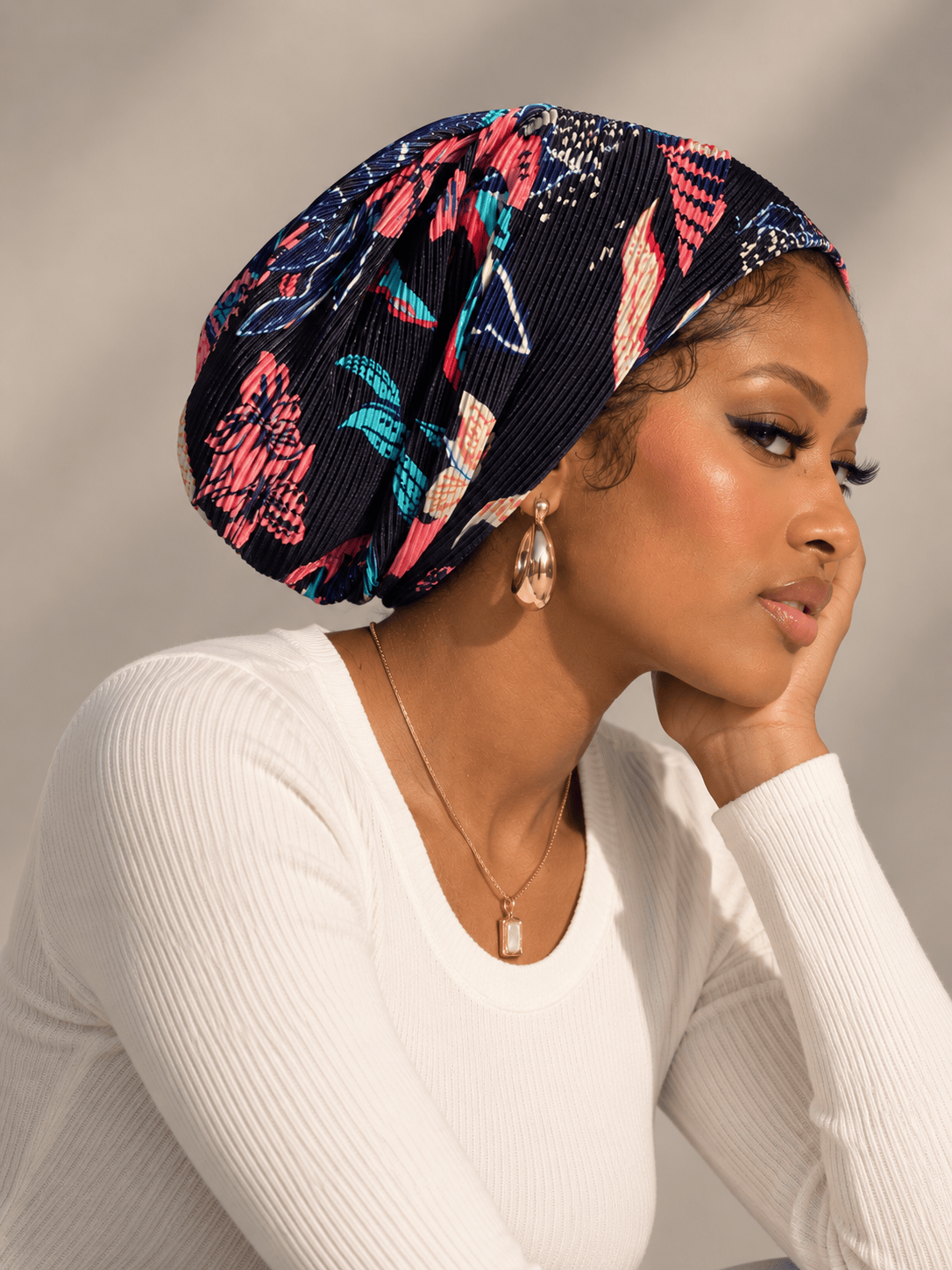 Beanie Pleated - Midnight Navy Floral