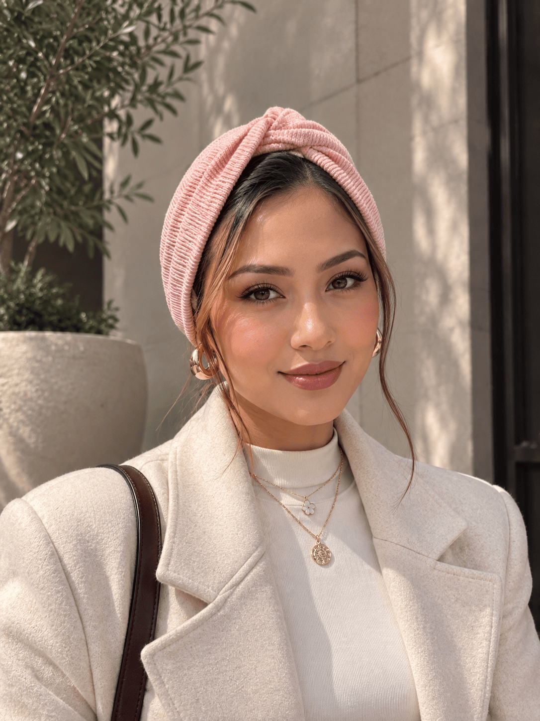 Beanie Twist Cross - Powder Pink