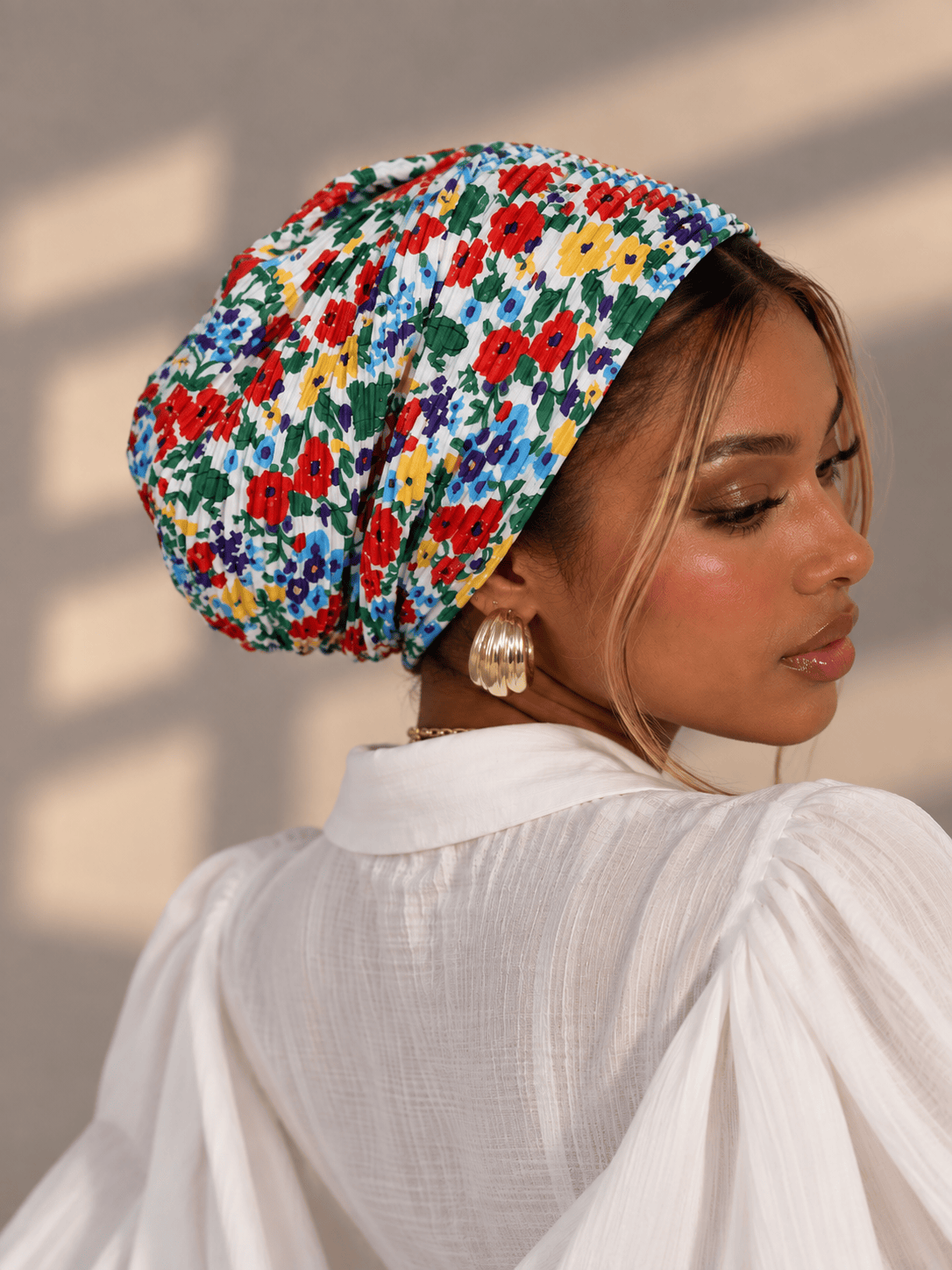 Beanie Pleated - Floral Bouquet