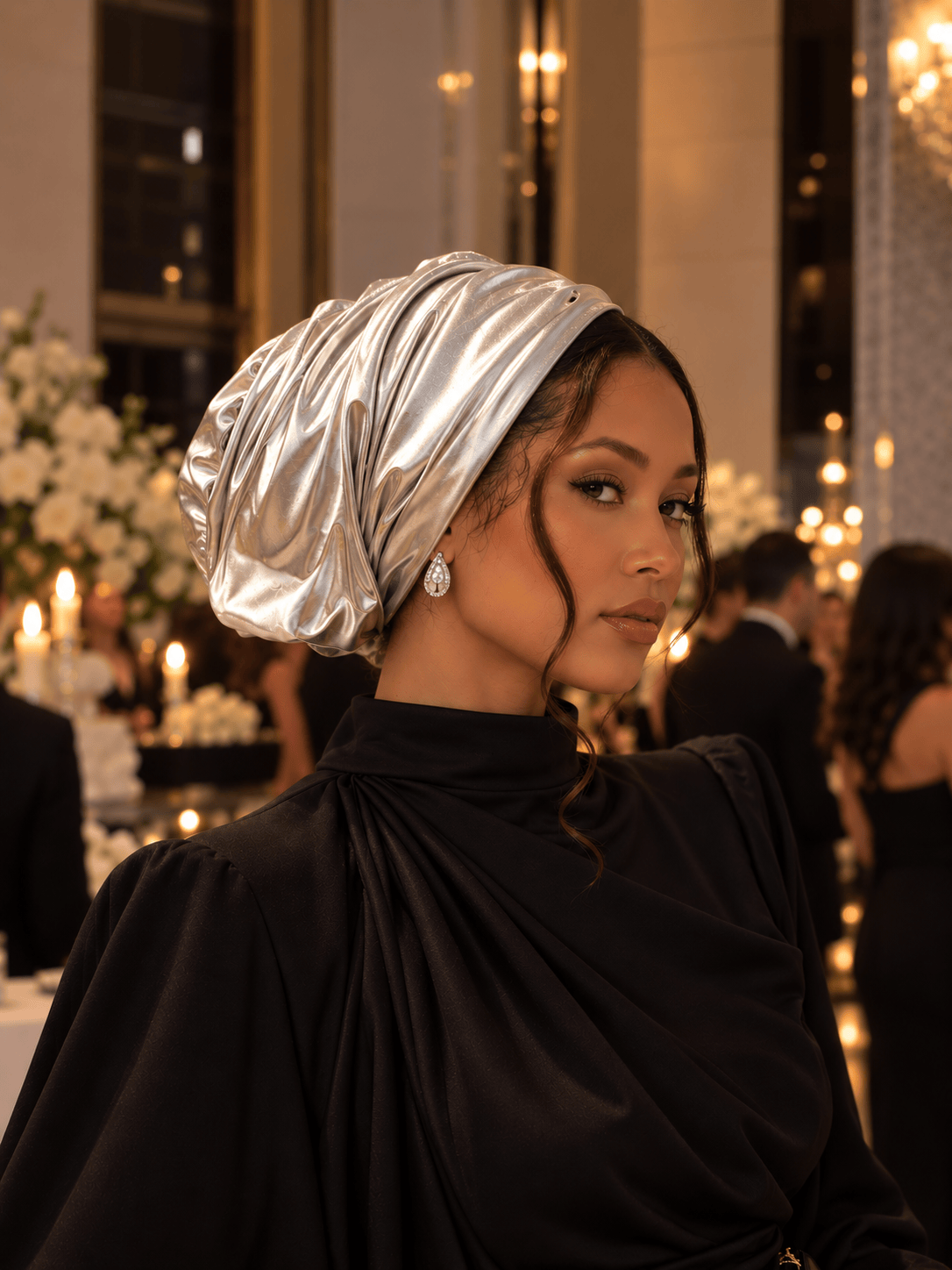 Beanie Double Drapes Metallic - Silver