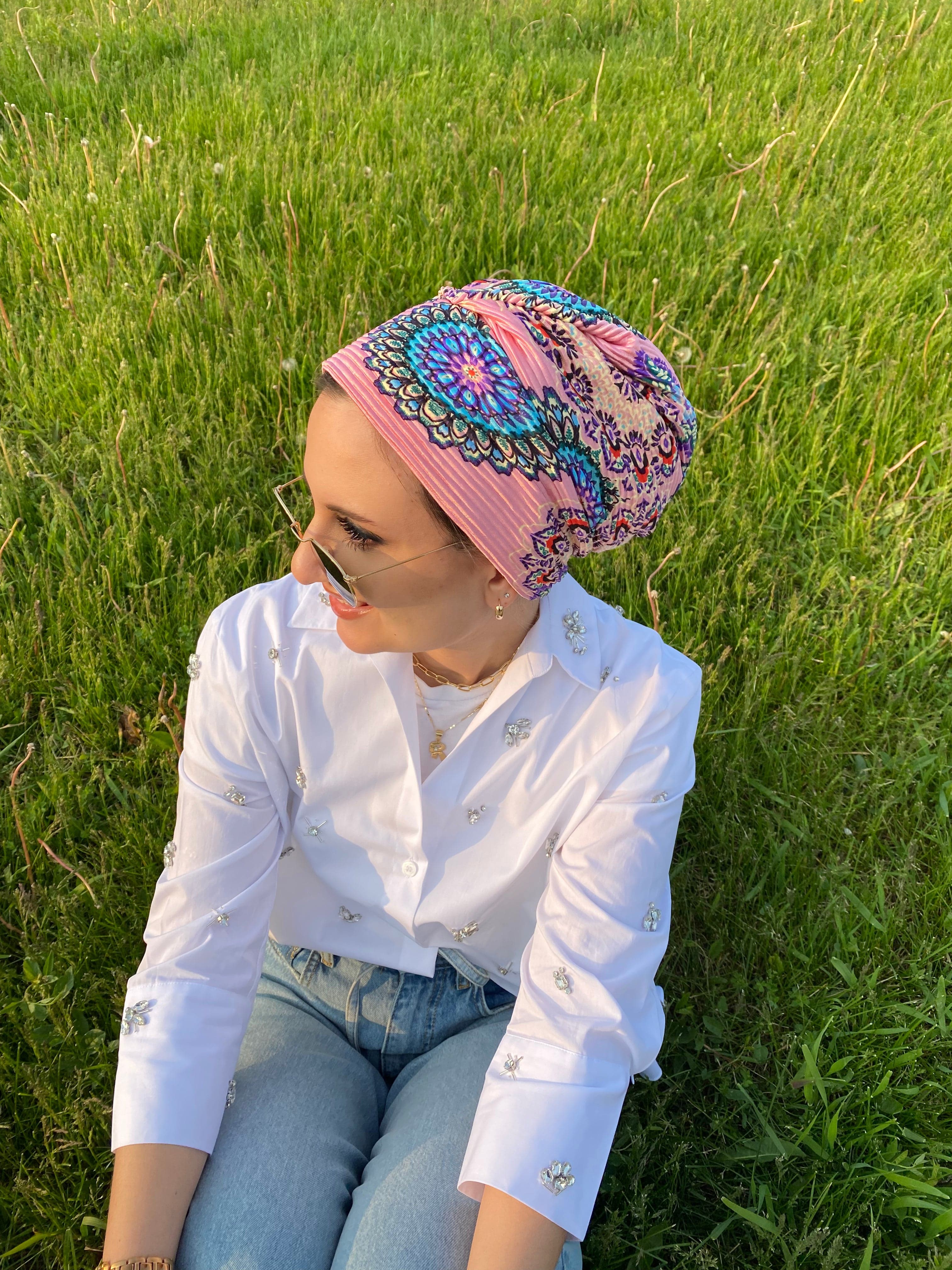 Beanie Pleated - Floral Pink