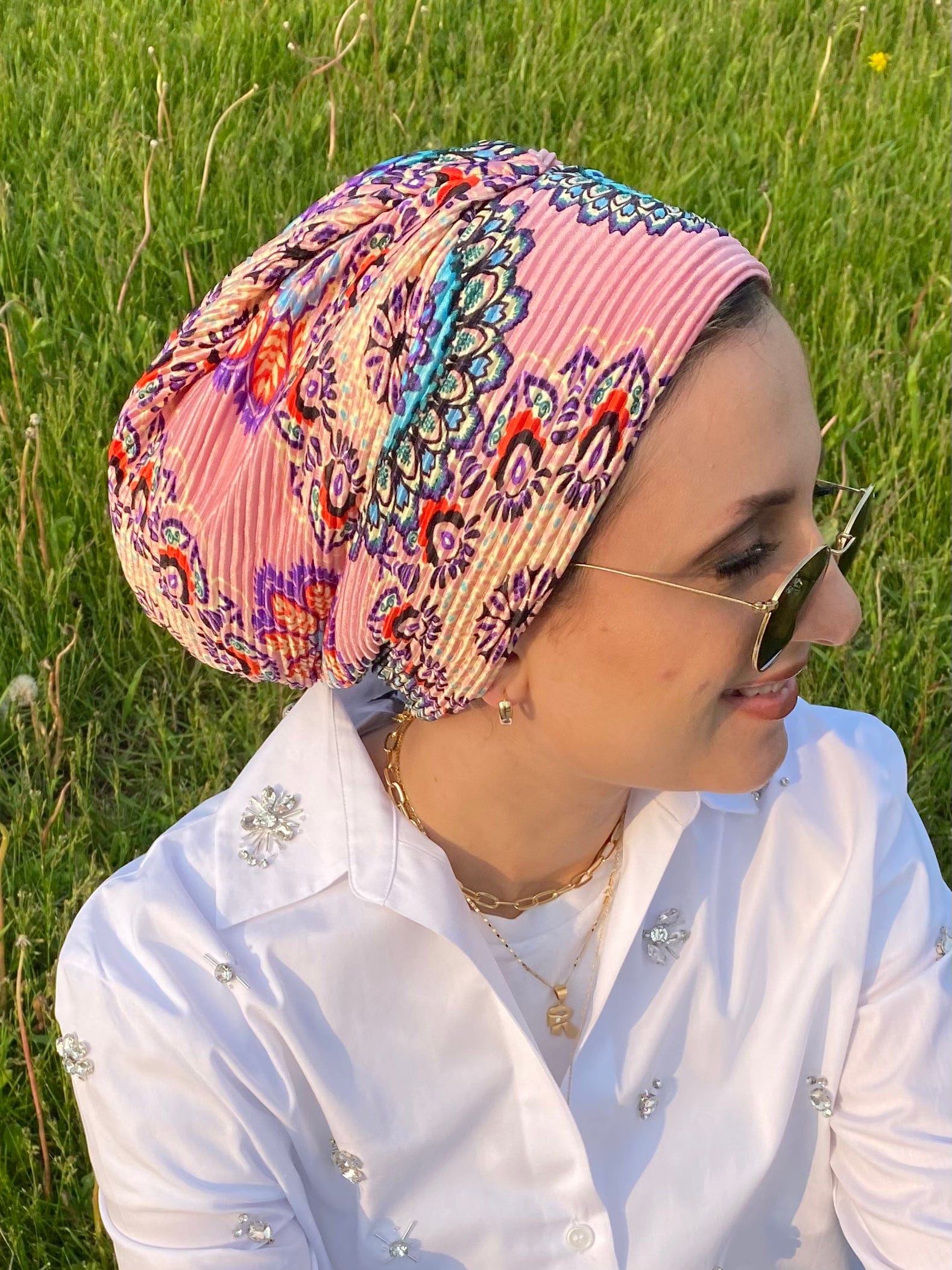 Beanie Pleated - Floral Pink