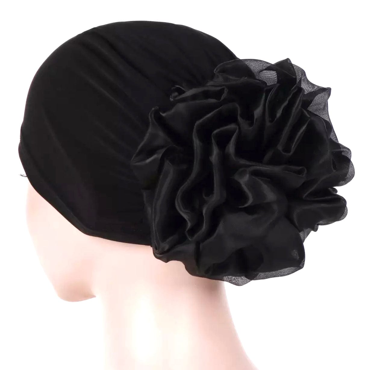 Volumizing Scrunchie Cap - Black (small flower volume in the back)