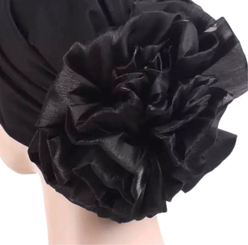 Volumizing Scrunchie Cap - Black (small flower volume in the back)