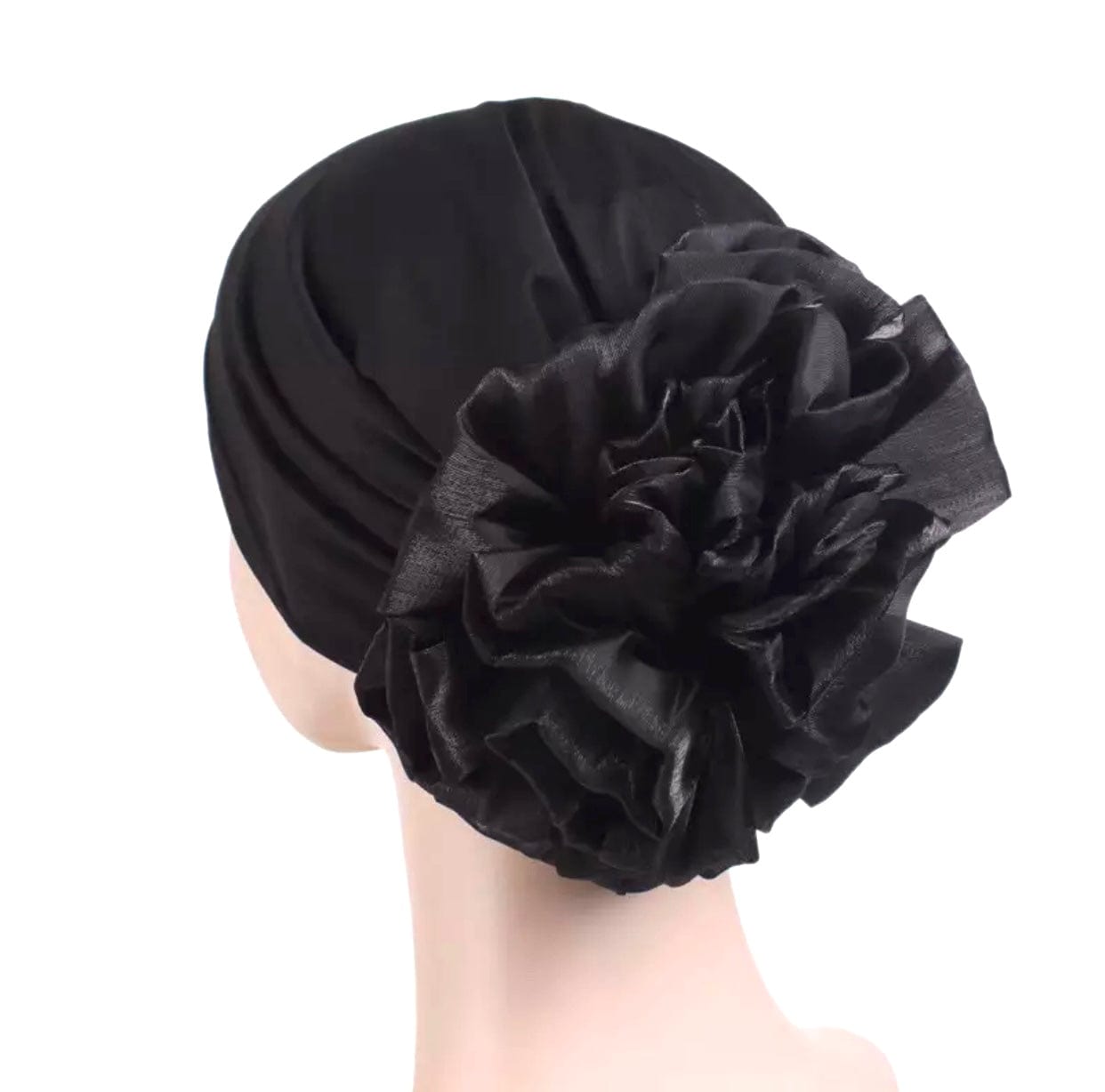 Volumizing Scrunchie Cap - Black (small flower volume in the back)