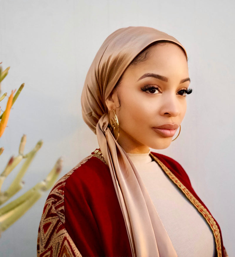 Satin Beanie Wrap - Gold - Turban Couture